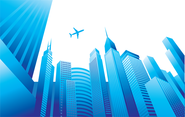 Tapete vinílico quarto cidade e avião voando - TenStickers