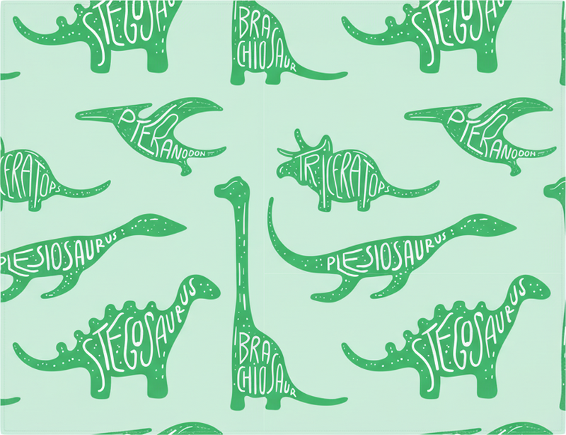 Tapete vinílico quarto dinossauros verdes com nomes - TenStickers