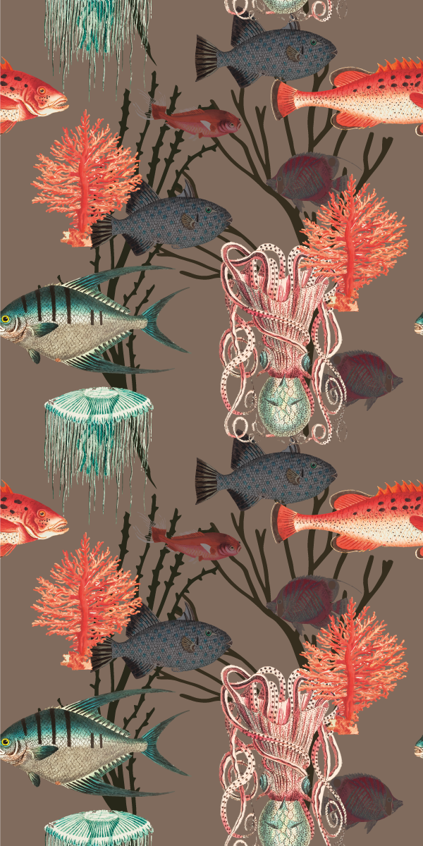 Tapete vinílico quarto vida aquática coral - TenStickers