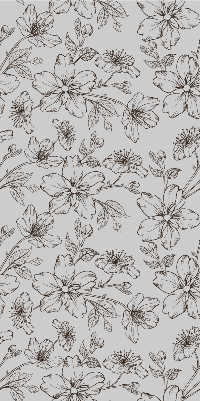 Tapete vinílico quarto flores pretas em fundo cinza - TenStickers