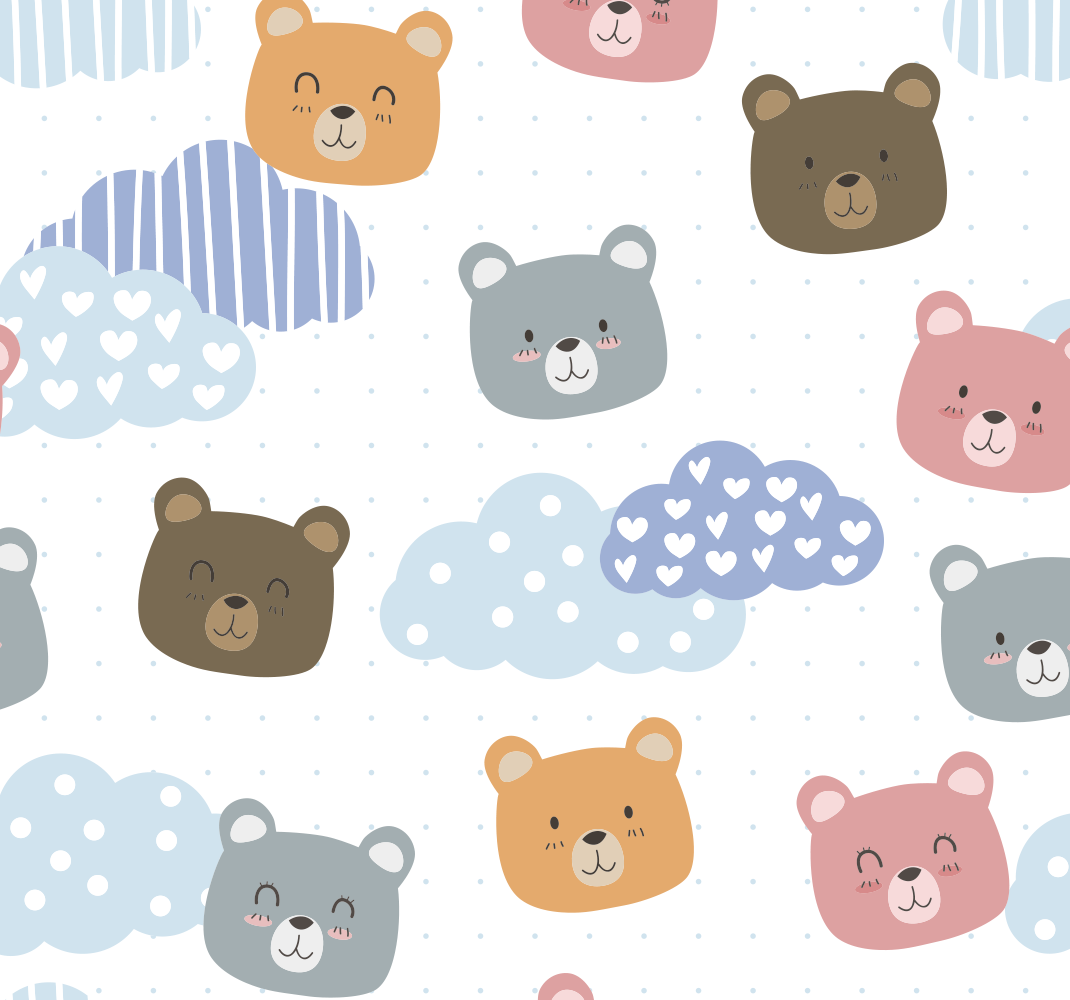 Tapete vinílico quarto urso minimalista sorriso fundo branco - TenStickers