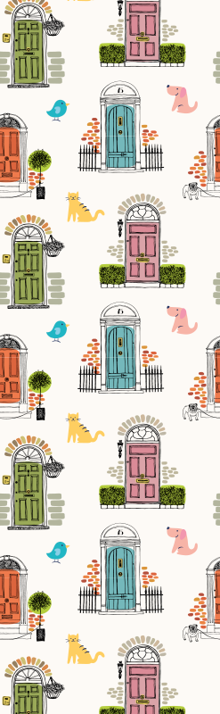 Tapete vinílico quarto com símbolos de animais e edifícios - TenStickers