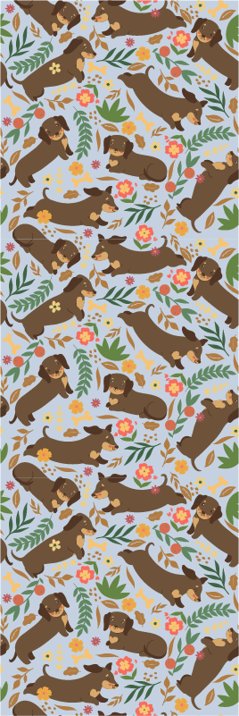 Tapete vinílico quarto padrão de dachshund e flores - TenStickers