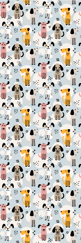 Tapete vinílico quarto com cães multicoloridos em fundo azul - TenStickers