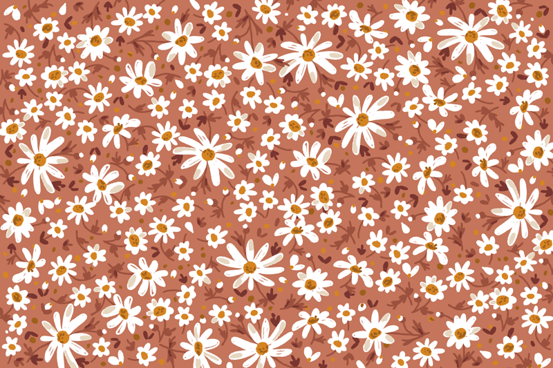 Tapete de vinil floral Margaridas em fundo laranja - TenStickers