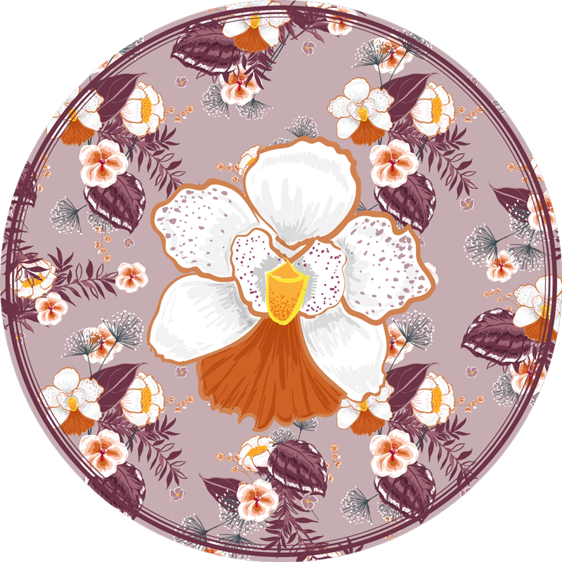 Tapete de vinil floral redondo jardim pintado - TenStickers