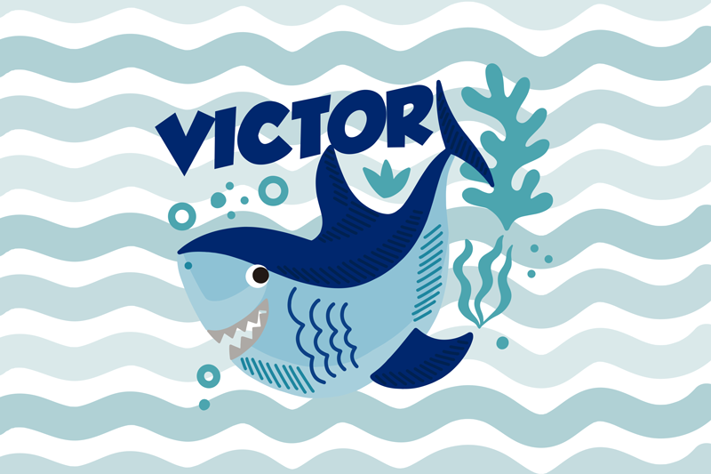 Tubarão bebê com nome tapete de vinil com nome - TenStickers