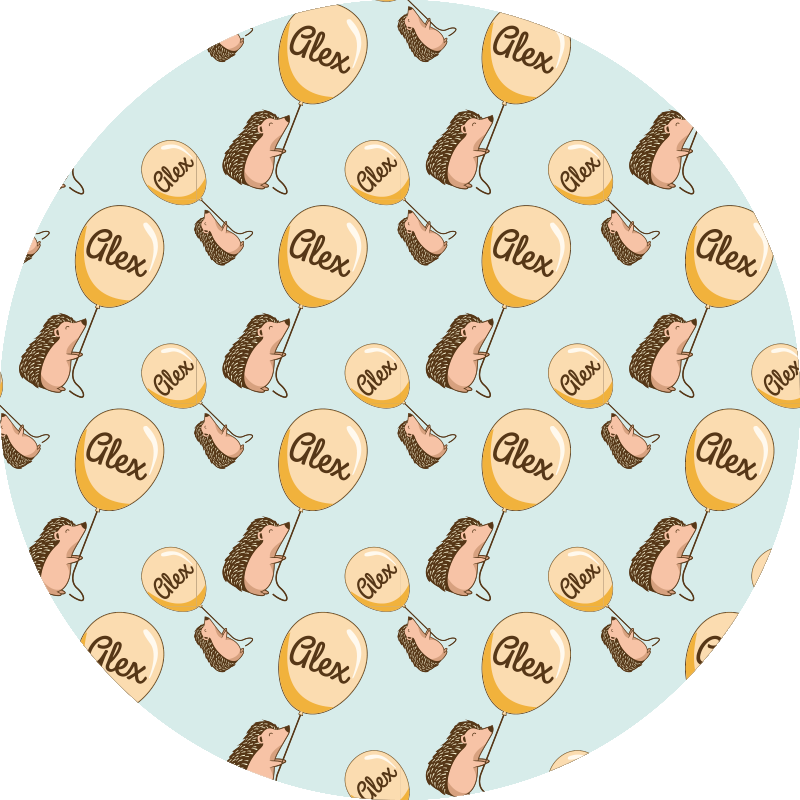 Porco-espinho com balão e nome tapete da sala - TenStickers