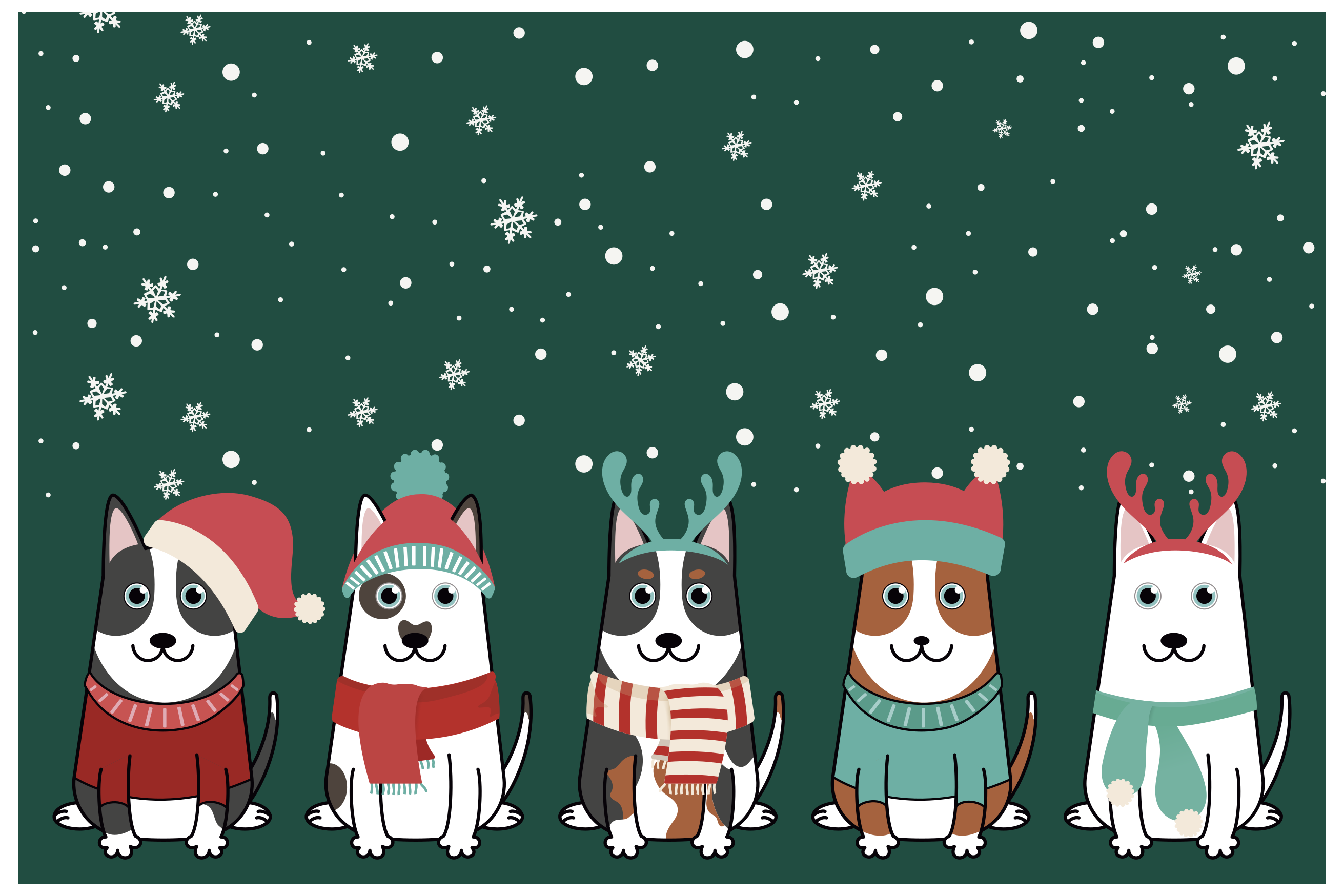 Tapete vinílico do Natal conjunto de cães festivos - TenStickers