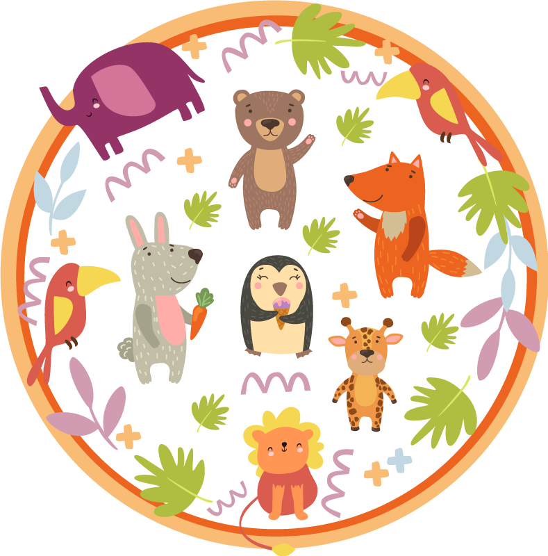 Bonito desenho animado zoológico animais tapete animal - TenStickers