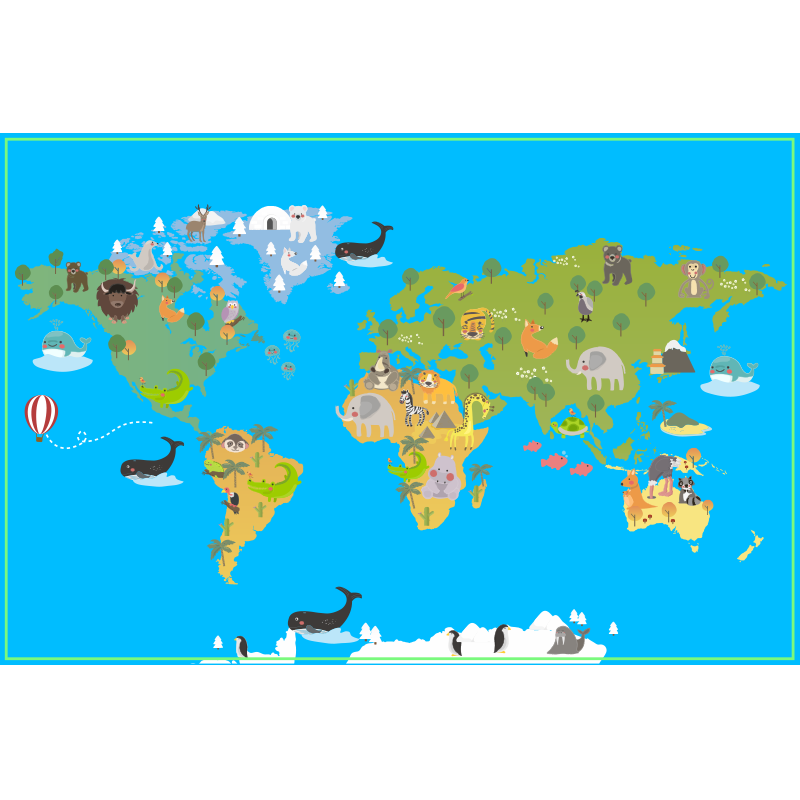 Tapete de vinil de mapa mundial animal - TenStickers