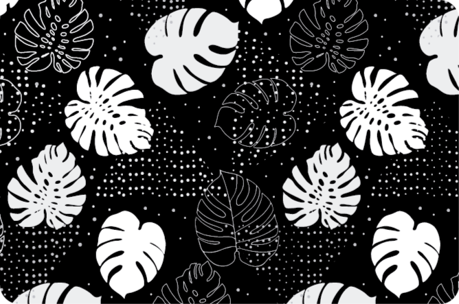 Monstera preto e branco deixa tapete natural - TenStickers