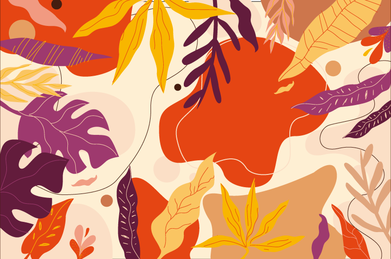 Tapete de vinil com folhas coloridas tapete natural - TenStickers