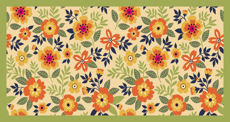 Flores tapete floral verde e laranja - TenStickers