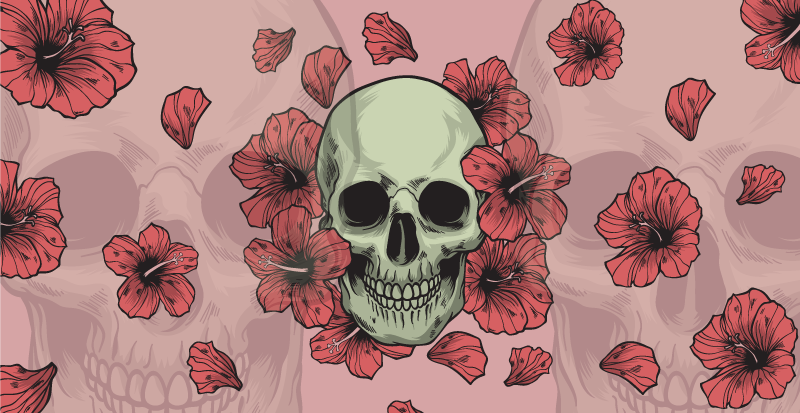 Caveira com flores desenhadas à mão e tapetes de halloween - TenStickers