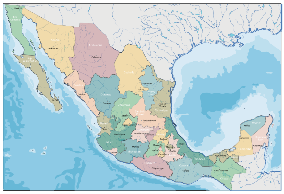 Tapete de mapa mundial mexicano político - TenStickers