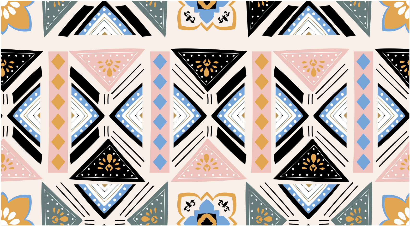 Tapete etnico de vinil mandala rosa azul e preto - TenStickers