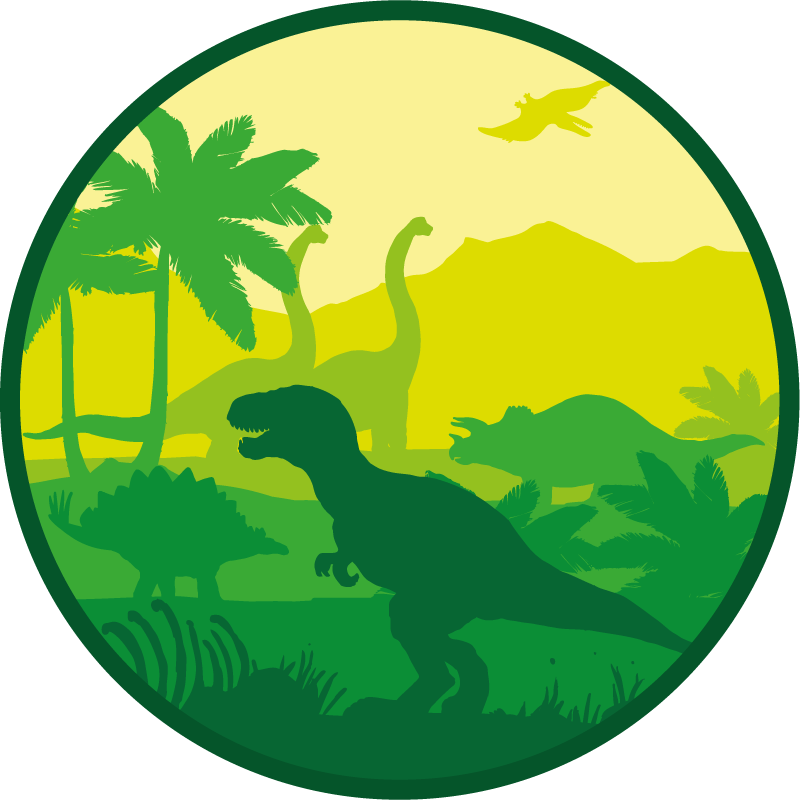 Silhueta de dinossauros em tapete circular de paisagem - TenStickers