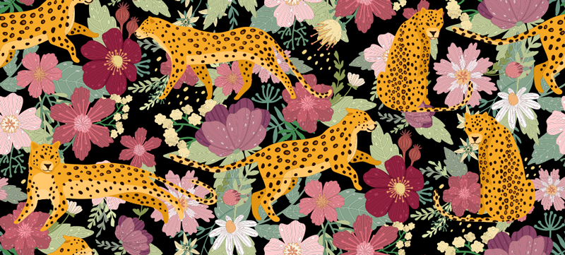 Tapete de vinil com estampa de leopardo e flores com estampa anim - TenStickers