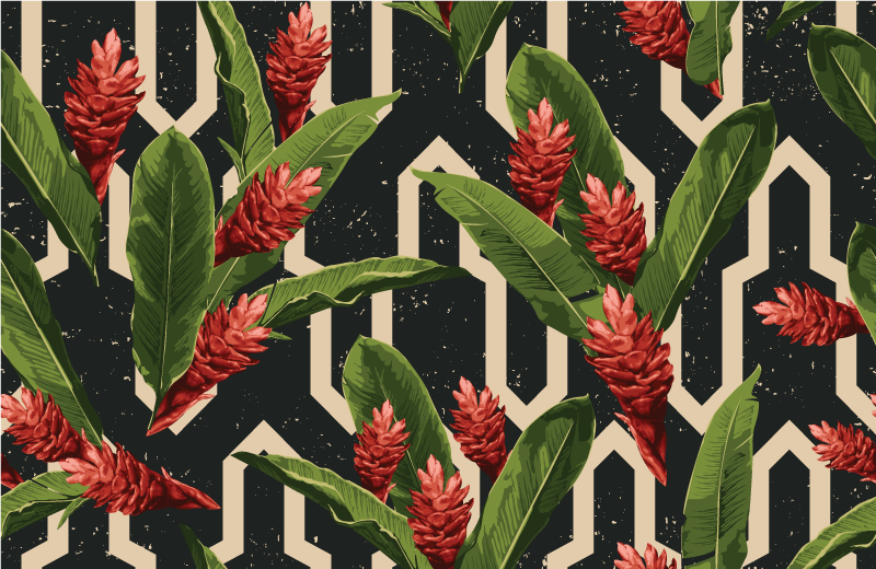 Tapete floral vintage com folhas tropicais - TenStickers