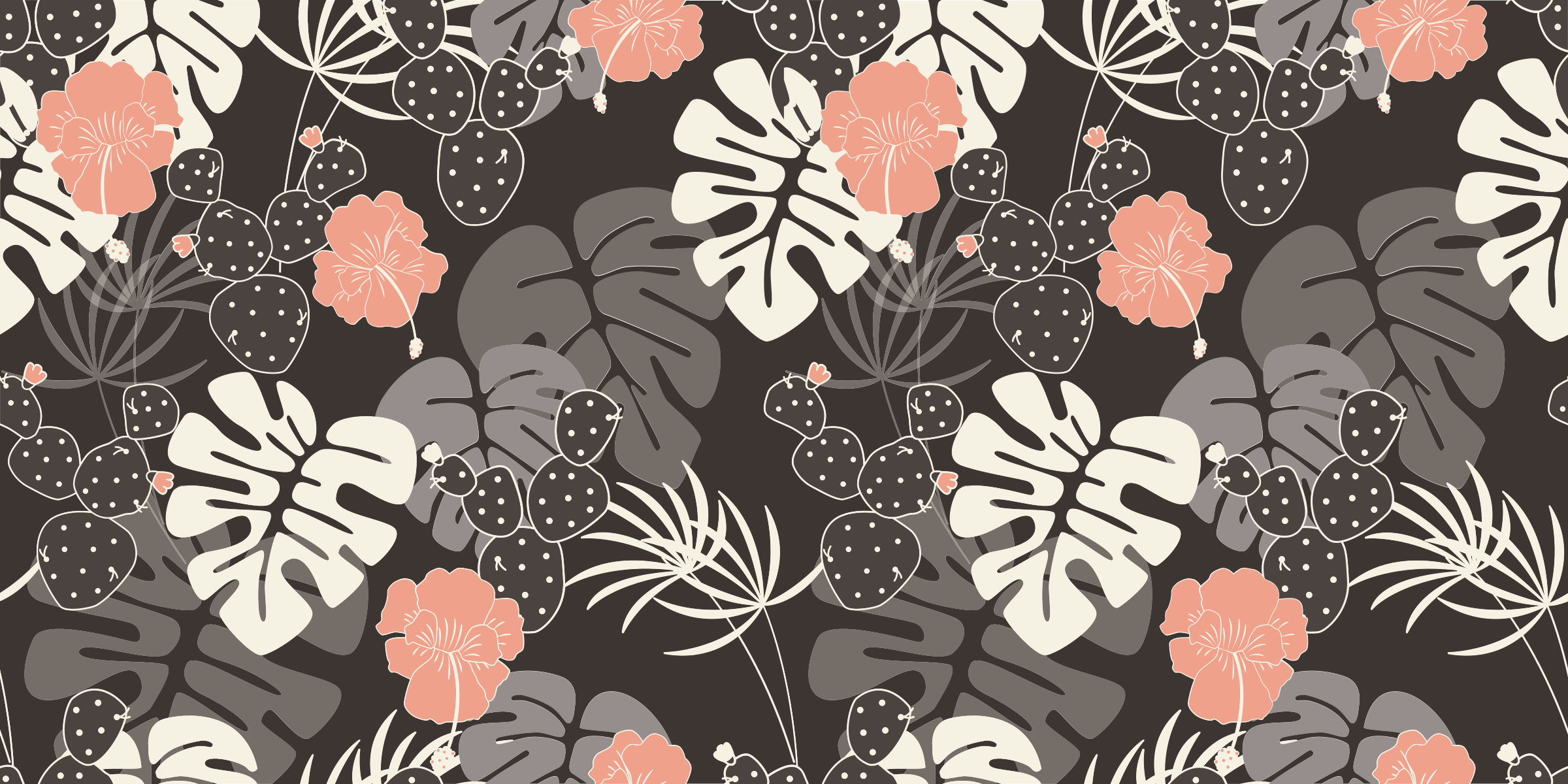 Tapete floral de folha de selva cinza - TenStickers