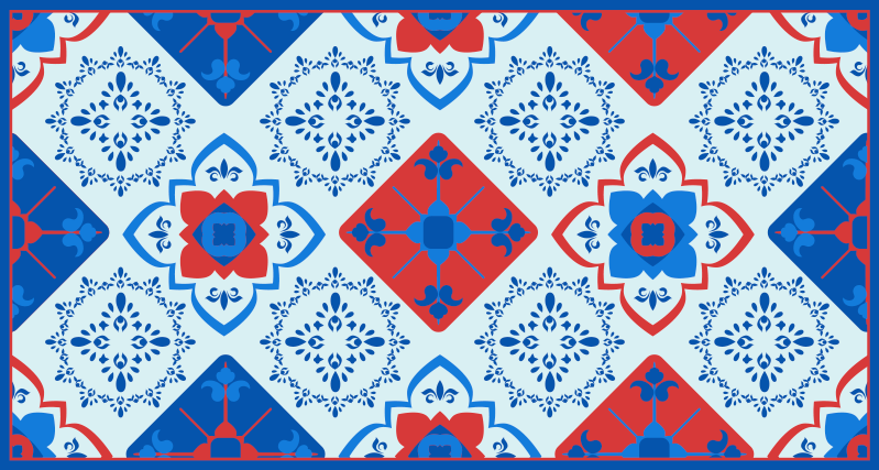 Tapete de vinil da natureza com padrão floral azul e vermelho - TenStickers