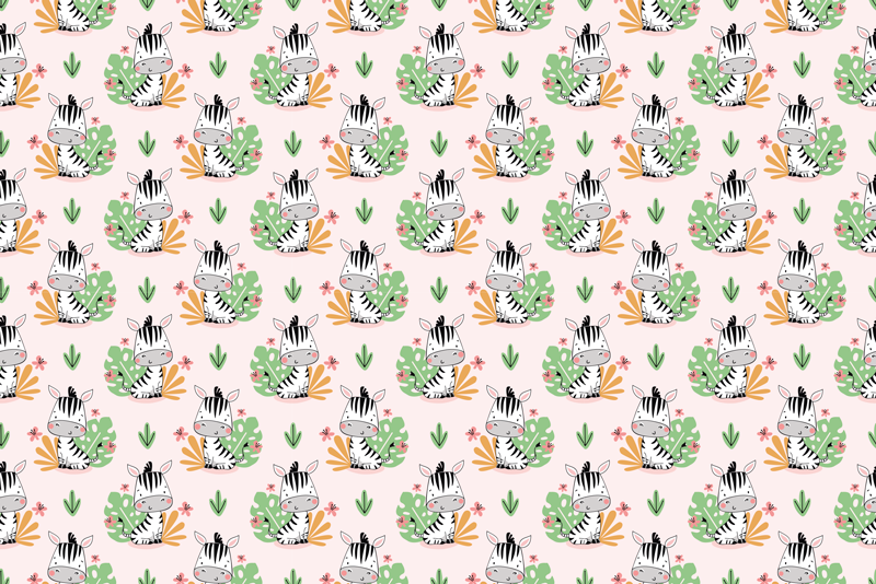 Tapete vinílico criança padrão zebra selva - TenStickers