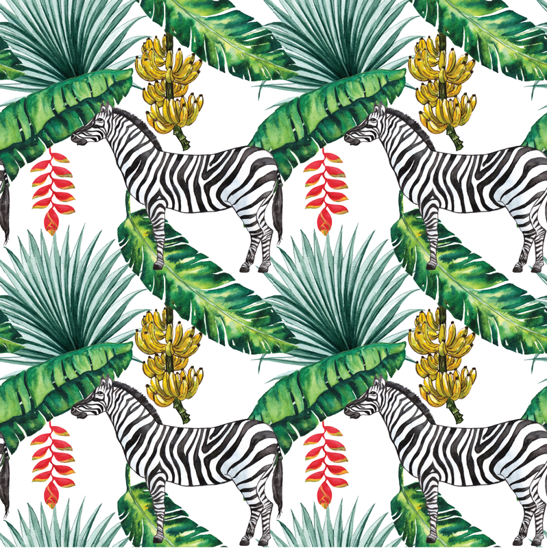 Tapete vinílico de animais zebra tropical - TenStickers
