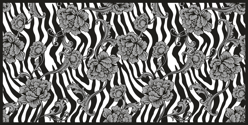 Tapete floral com estampa de zebra e flores ornamentais - TenStickers