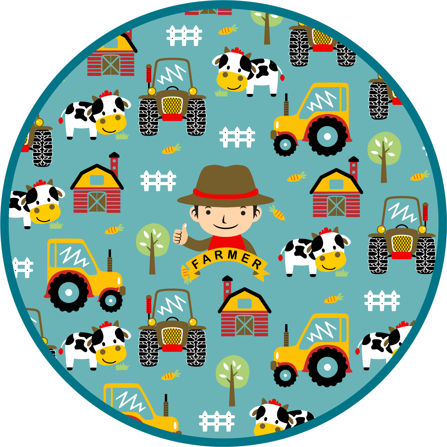 Agricultor, animais e tapete de animais de círculo de trator - TenStickers