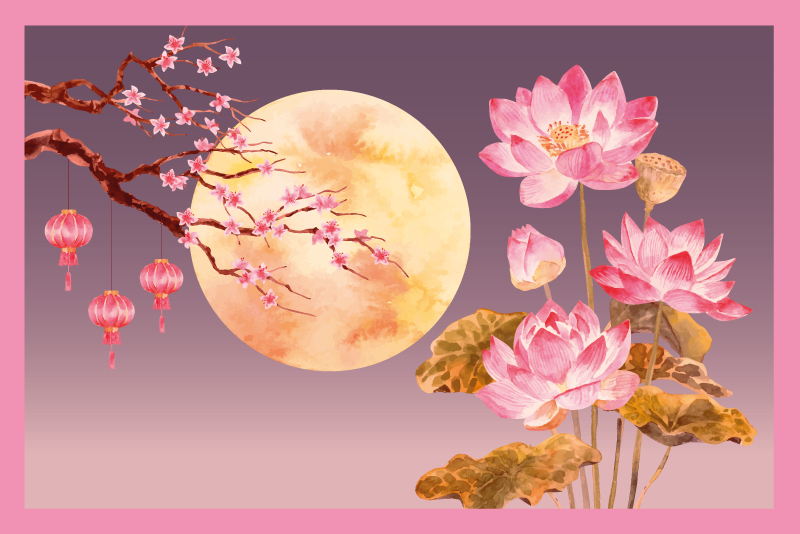 Tapete floral cena noturna de lótus - TenStickers