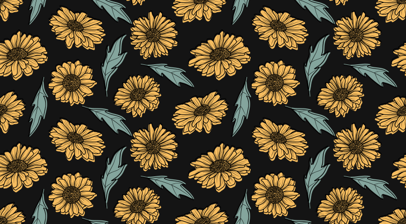 Tapete floral de girassóis com fundo preto - TenStickers