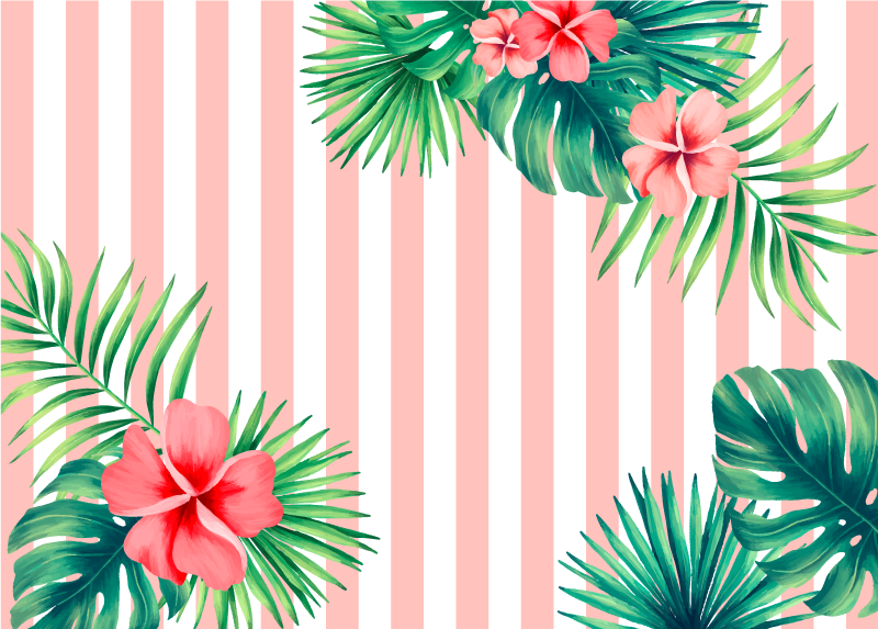 Folhas tropicais com riscas tapete floral - TenStickers