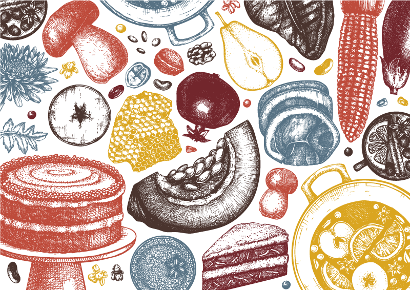 Tapete vinílico cozinha ilustrações culinárias - TenStickers