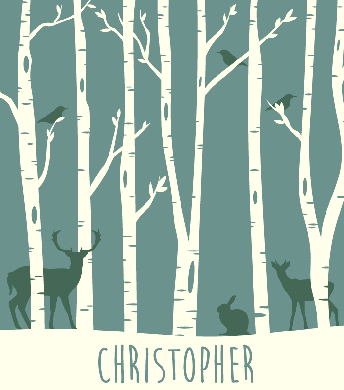 Tapete vinílico com nome tema amigos da floresta - TenStickers