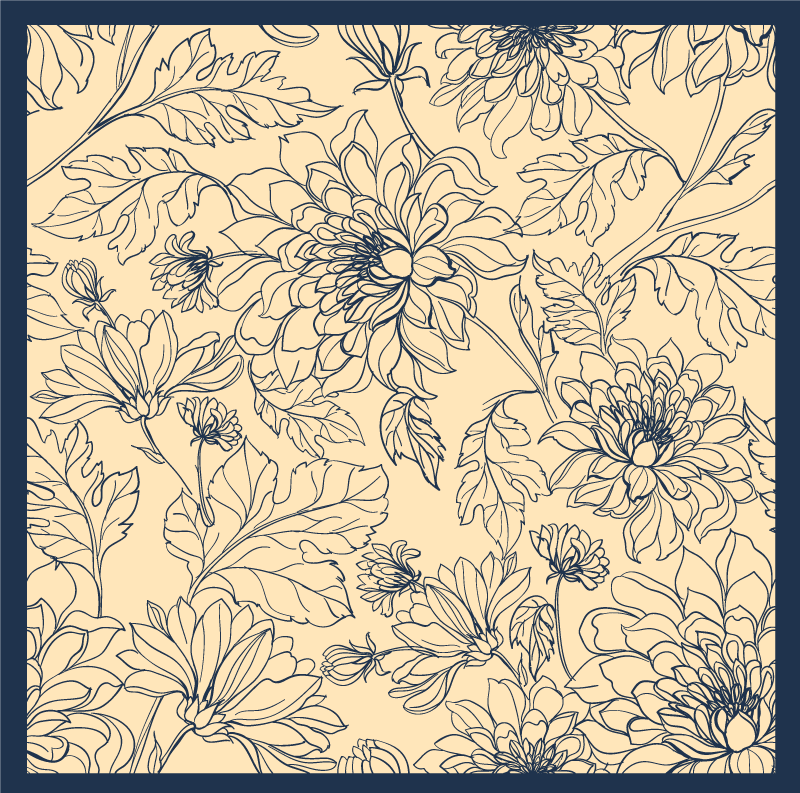 Tapete vinílico sala de estar contorno floral elegante - TenStickers