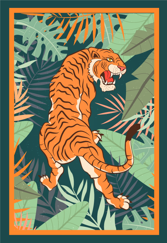 Tapete vinílico de animais ilustração de tigre feroz - TenStickers
