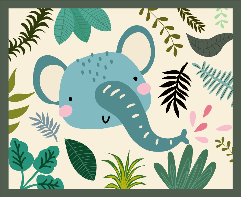 Elefante infantil feliz e plantas tapete de vinil infantil - TenStickers