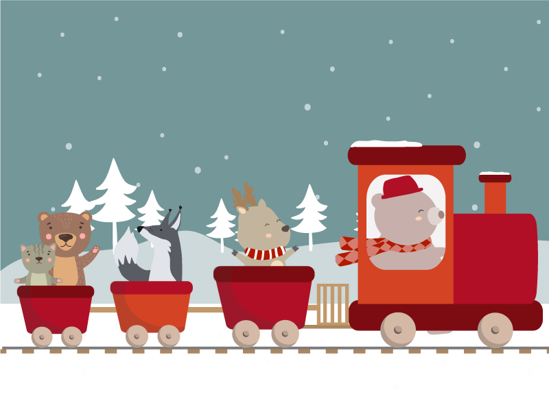 Tapete vinílico criança aventura de trem animal - TenStickers