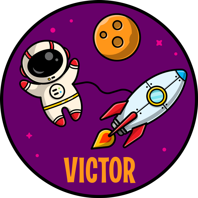 Planetas e cosmonautas em tapete roxo personalizado - TenStickers
