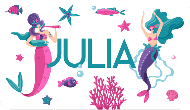 Tapete vinílico criança aventura de sereia com nome - TenStickers