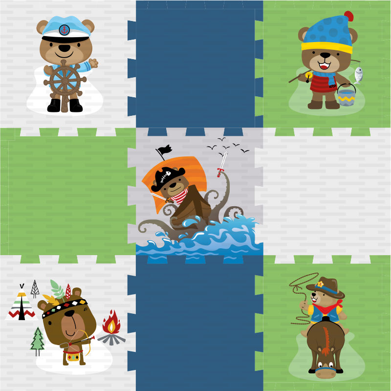 Tapete vinílico criança aventura de urso fofo - TenStickers