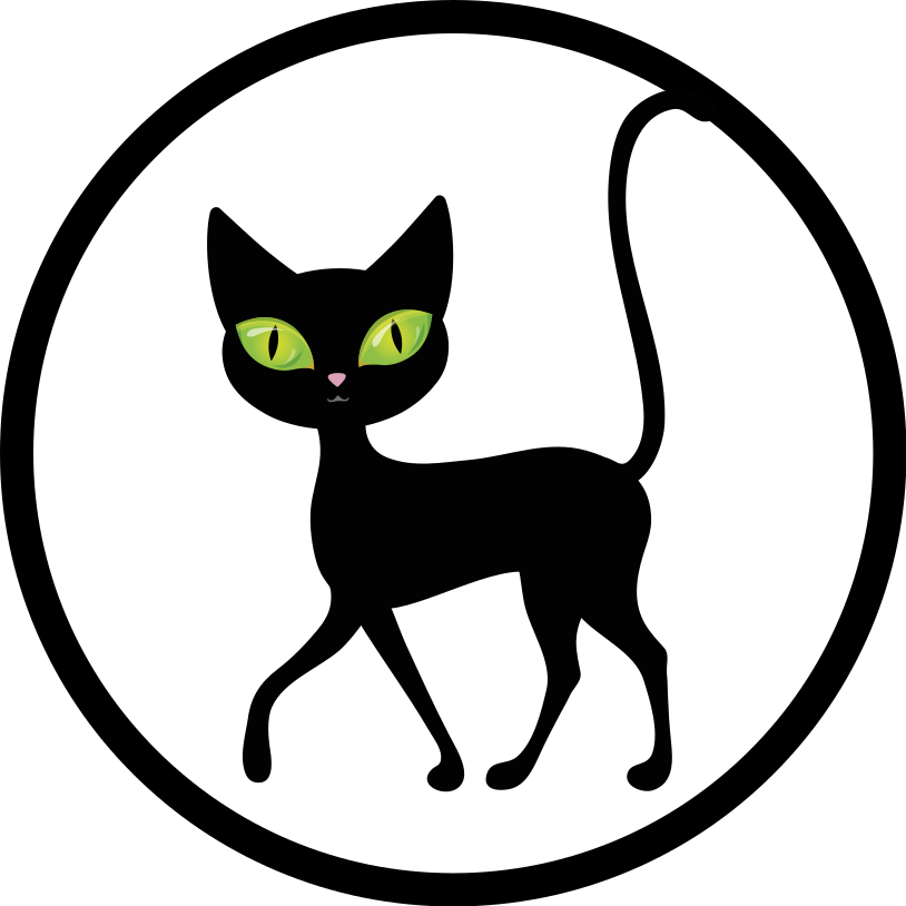 Gato preto em piso de casa de banhocom fundo branco - TenStickers