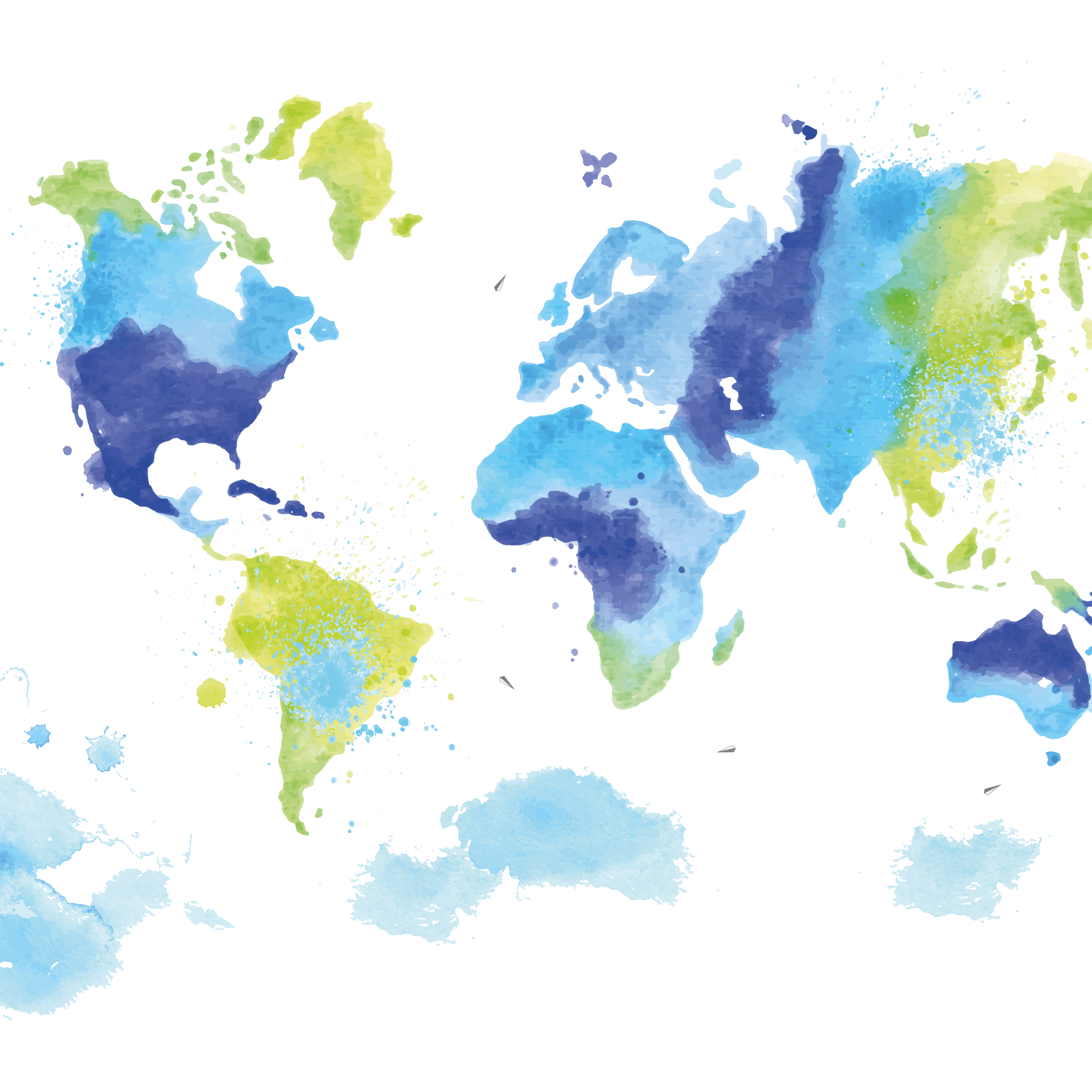Tapete vinílico de mapa mundial aquarela azul e verde - TenStickers