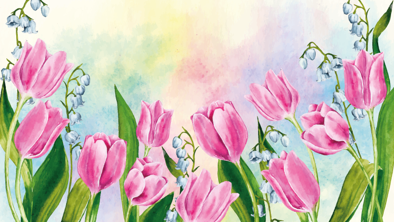 Tapete floral com pintura em tulipa - TenStickers
