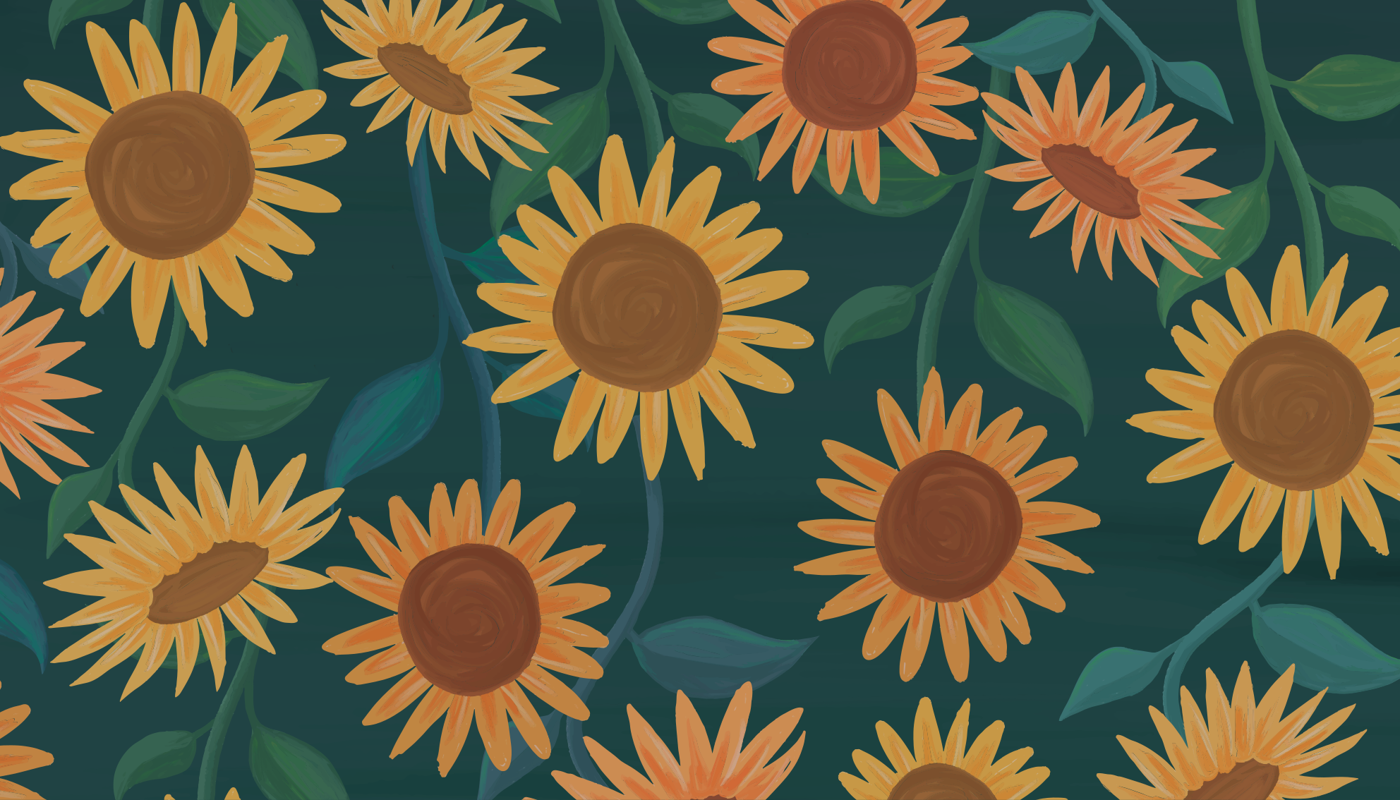 Tapete vinílico flores e plantas padrão de girassol vintage - TenStickers