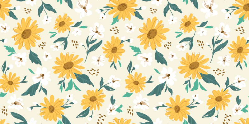 Tapete floral vintage com girassóis e flores margaridas - TenStickers