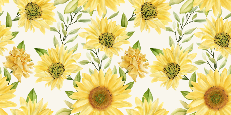 Tapete floral fundo branco girassol - TenStickers