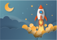 Cartoon lançando foguete para tapete de estrela espacial - TenStickers