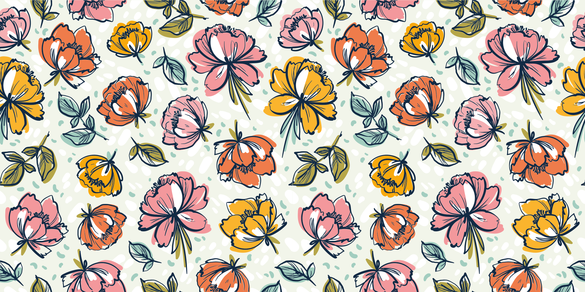 Tapete floral colorido com padrão floral abstrato - TenStickers